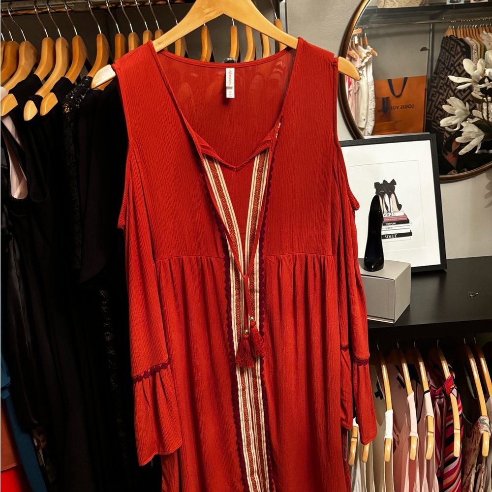 Xhilaration Orange Bohemian Dress with Tassel Detail